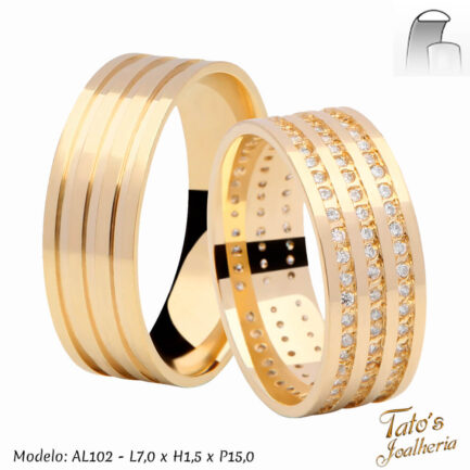 Aliança de Casamento e Noivado Ouro 18K Com Pedras