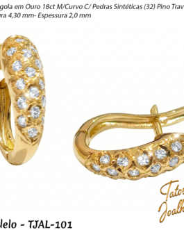 BR Argola em Ouro 18ct Meio Curvo Com Pedras Sintéticas (32) Pino Trava