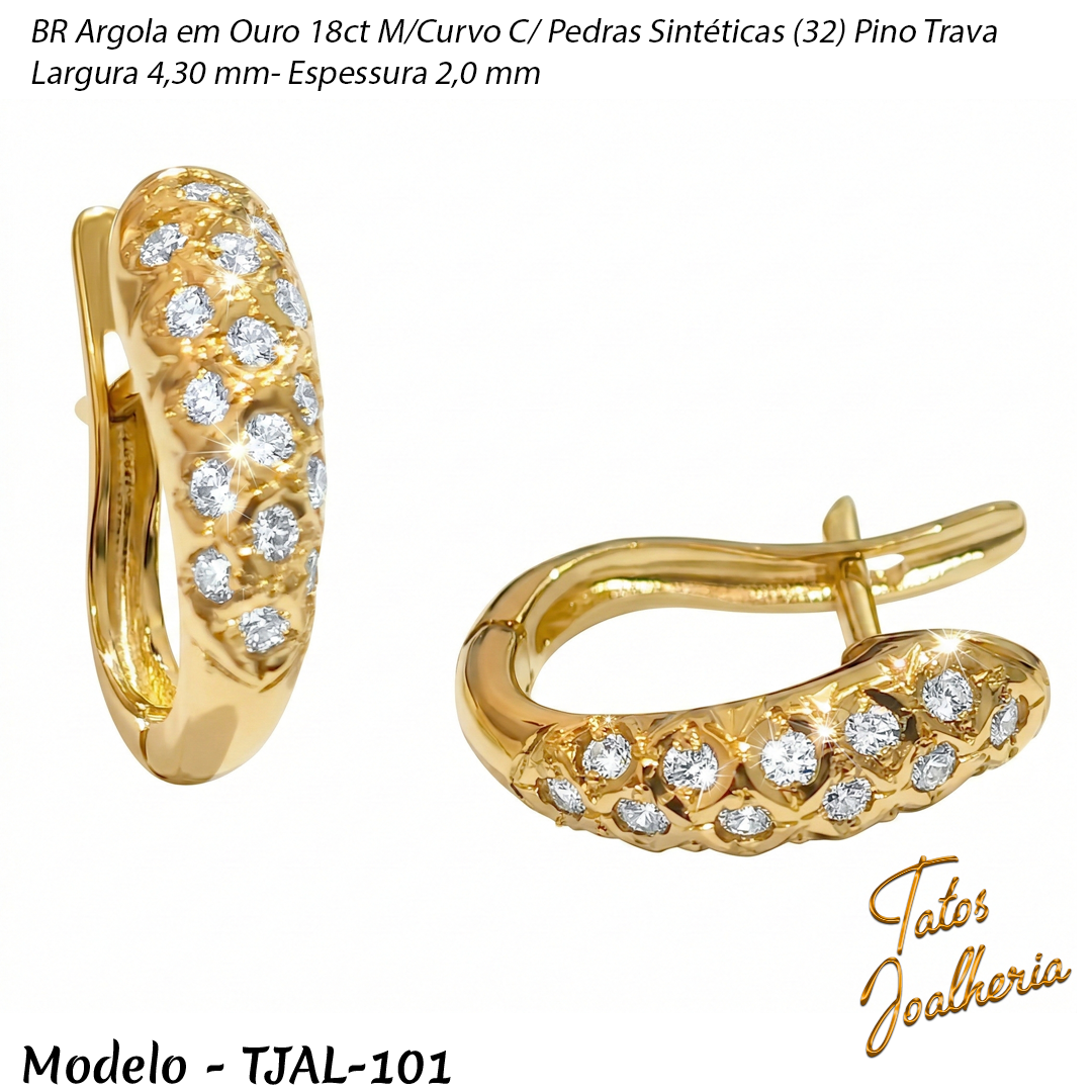 BR Argola em Ouro 18ct Meio Curvo Com Pedras Sintéticas (32) Pino Trava